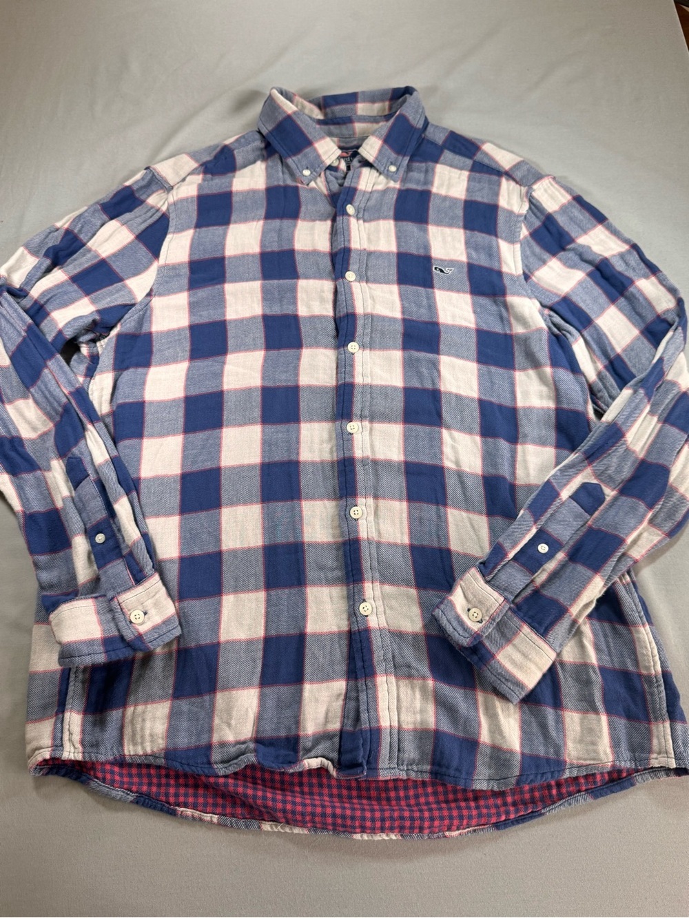 Vineyard Vines Classic Fit Whale Shirt Men’s Large Blue White Plaid Button Down